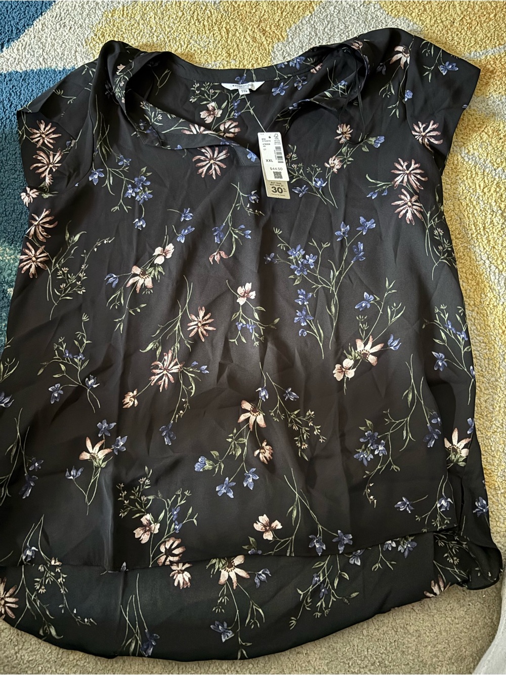 Reitmans Black Floral Cap-Sleeve Blouse